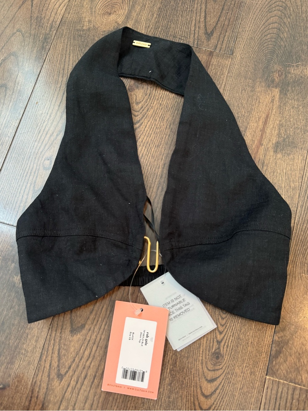 Cult Gaia Black Halter Crop Top with Gold Hardware NWT XS